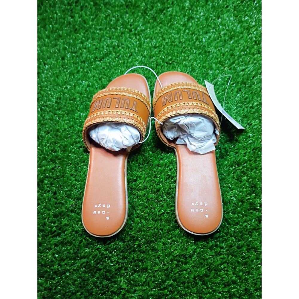 A New Day 'Tulum' Cognac Brown Woven Slide Sandals 6.5 - Picture 4 of 7